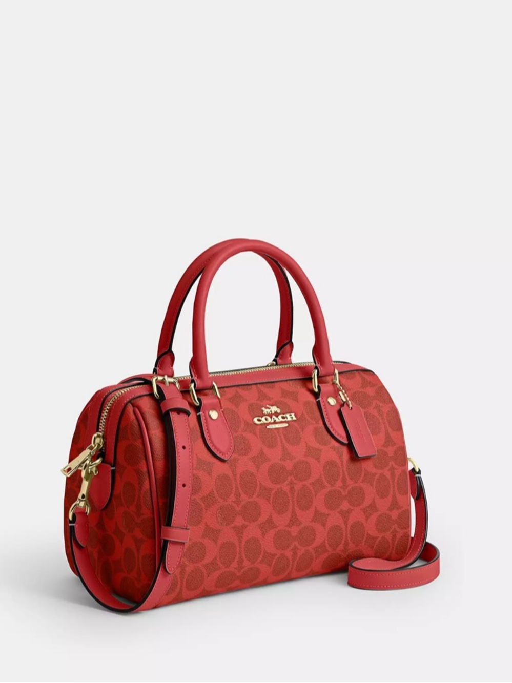 NWT Coach Rowan Satchel Bag In Signature Canvas CEY39 Canvas/Gold/Crimson🎀 - Picture 3 of 7
